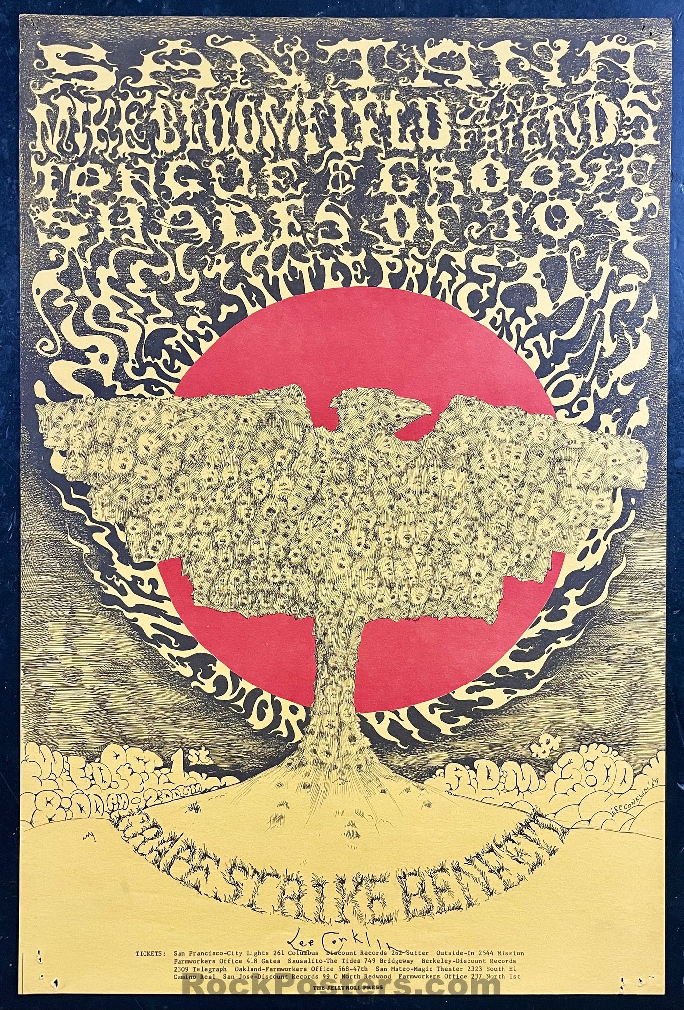 AUCTION - AOR 2.78 - Santana - Grape Workers Strike Benefit -  Lee Conklin Signed - 1969 Poster - Fillmore West - Very Good