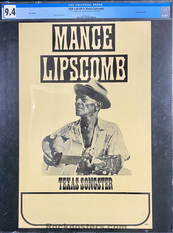AUCTION - AOR 1.80 - Mance Lipscomb - 1966 Poster - Tour Blank - CGC Graded 9.4