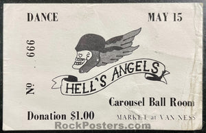 AUCTION - AOR 2.249  - Hell's Angels - Janis Joplin Big Brother - 1968 Ticket - Carousel Ballroom - Excellent