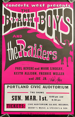 AUCTION - Beach Boys - The Raiders - Mark Lindsay Signed - 1970 Boxing Style Poster - Near Mint