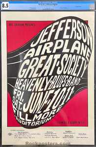 AUCTION - BG-10 - Jefferson Airplane - Wes Wilson - 1966 Poster - Fillmore  Auditorium - CGC Graded 8.5