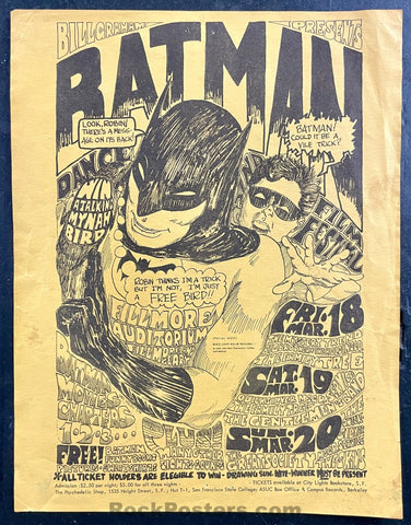 AUCTION - BG-2 - Batman - Wes Wilson - 1966 Handbill - Fillmore Auditorium - Excellent