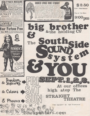 AUCTION - Big Brother Janis Joplin - 1967 Handbill - Straight Theater - Excellent