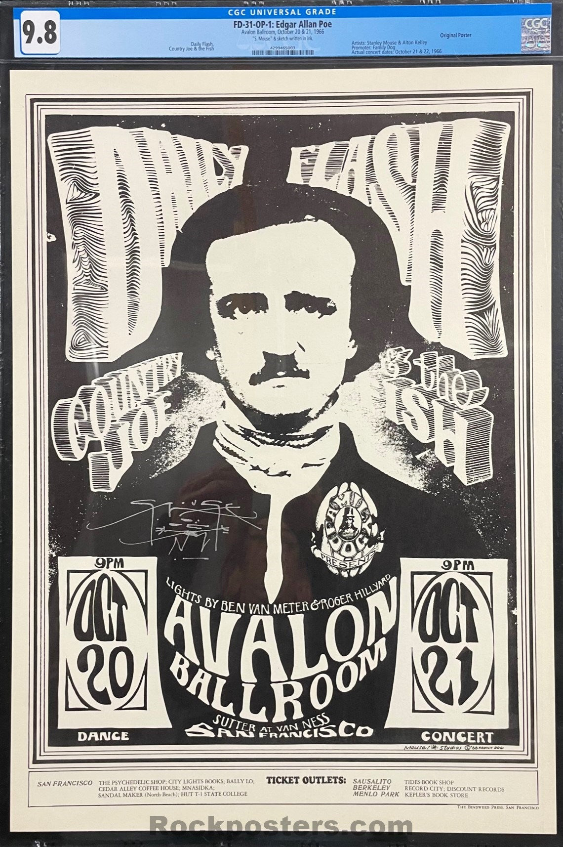 AUCTION - FD-31 - Daily Flash - Stanley Mouse Signed - 1966 Poster - Avalon Ballroom - CGC Graded 9.8