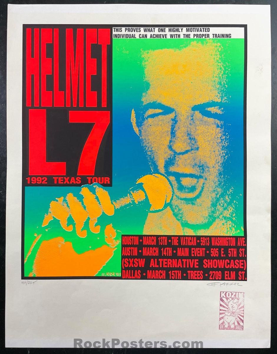 HELMET  L7  kozik  コジック　ポスター AUCTION - Helmet/L7 - Texas Tour '92 - Kozik Signed & Numbered