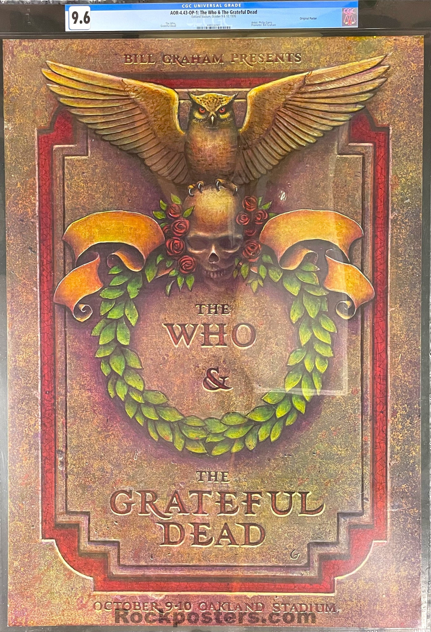 AUCTION -  AOR 4.43 - The Who Grateful Dead - 1976 Poster - Oakland Coliseum - CGC Graded 9.6