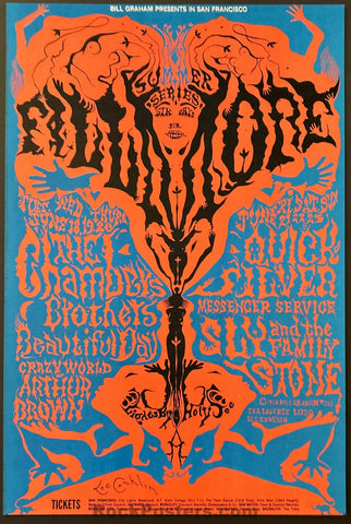 AUCTION - BG-125 - Sly Family Stone Quicksilver - Lee Conklin Signed - 1968 Poster - Fillmore Auditorium - Near Mint