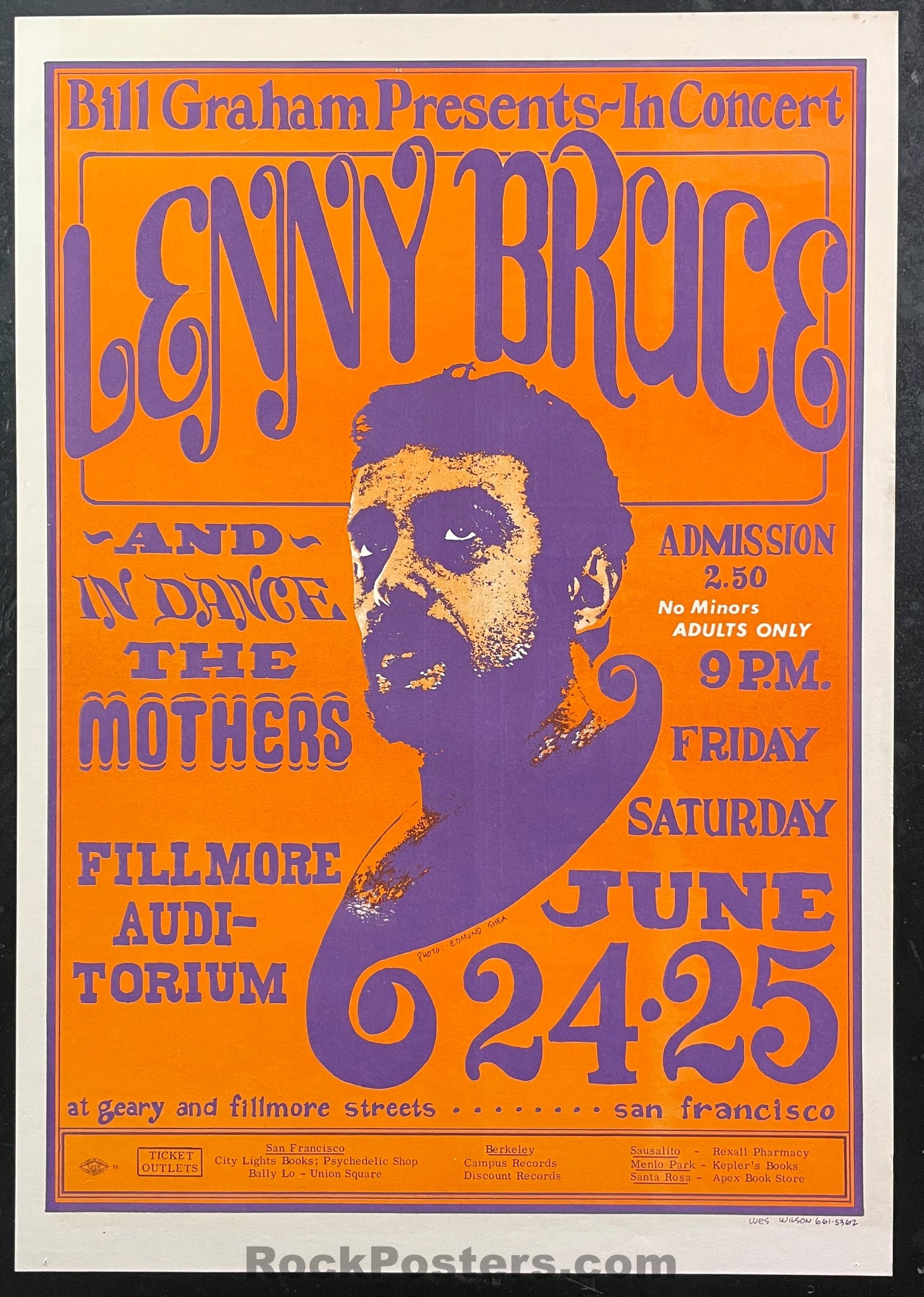 AUCTION - BG-13 - Lenny Bruce - Final Performance - 1966  Poster - Fillmore Auditorium - Excellent
