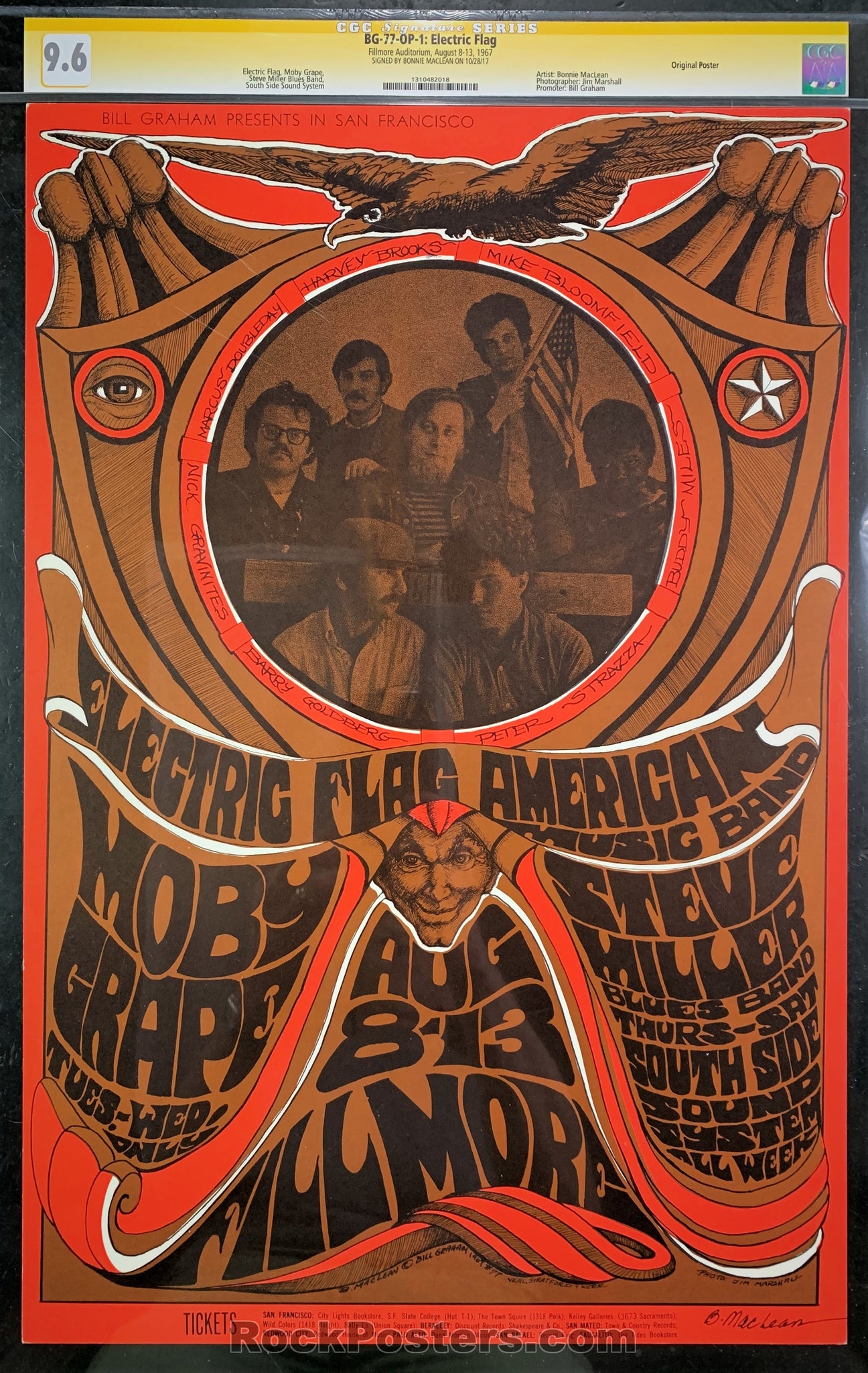AUCTION - BG-77 - Electric Flag - 1967 Poster - Bonnie MacLean Signed - Fillmore Auditorium - CGC Graded 9.6