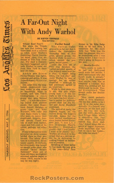 AUCTION - BG-8  - Andy Warhol Velvet Underground - 1966 Handbill - Fillmore Auditorium  - Near Mint