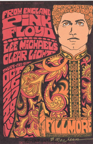 AUCTION - BG-90 - Pink Floyd - 1967 Postcard - Bonnie MacLean SIGNED - Fillmore Auditorium - Near Mint