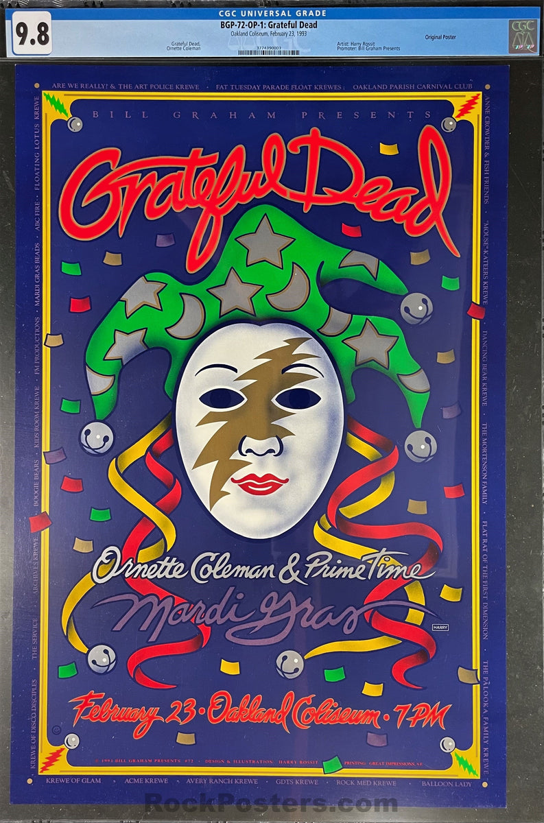 AUCTION - BGP-72 - Grateful Dead Ornette Coleman - Mardi Gras - 1993 Poster  - Oakland Coliseum - CGC Graded 9.8