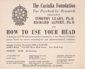 AUCTION - Timothy Leary - 1964 LSD NYC Lecture Mailer - Near Mint