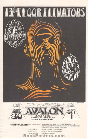 AUCTION - FD-28 - 13th Floor Elevators - Mouse Signed - 1966 Handbill - Avalon Ballroom - Near Mint