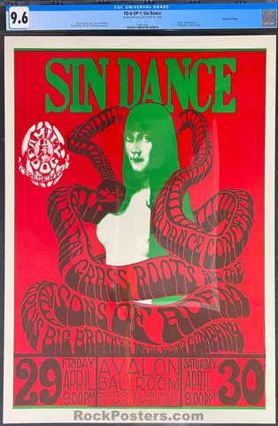 AUCTION -  FD-6 - Sin Dance - Wes Wilson - 1966 Poster - Avalon Ballroom - CGC Graded 9.6