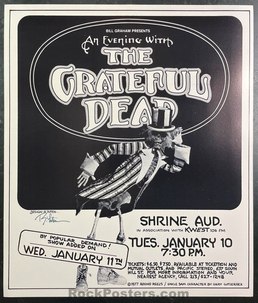AUCTION - Grateful Dead - Tuten Signed - 1977 Poster - Shrine Auditorium - Near Mint Minus