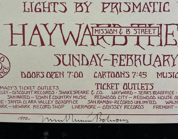 AUCTION - John Lee Hooker - Mark T. Behrens Signed - 1972 Poster - Hayward Theater - Near Mint Minus