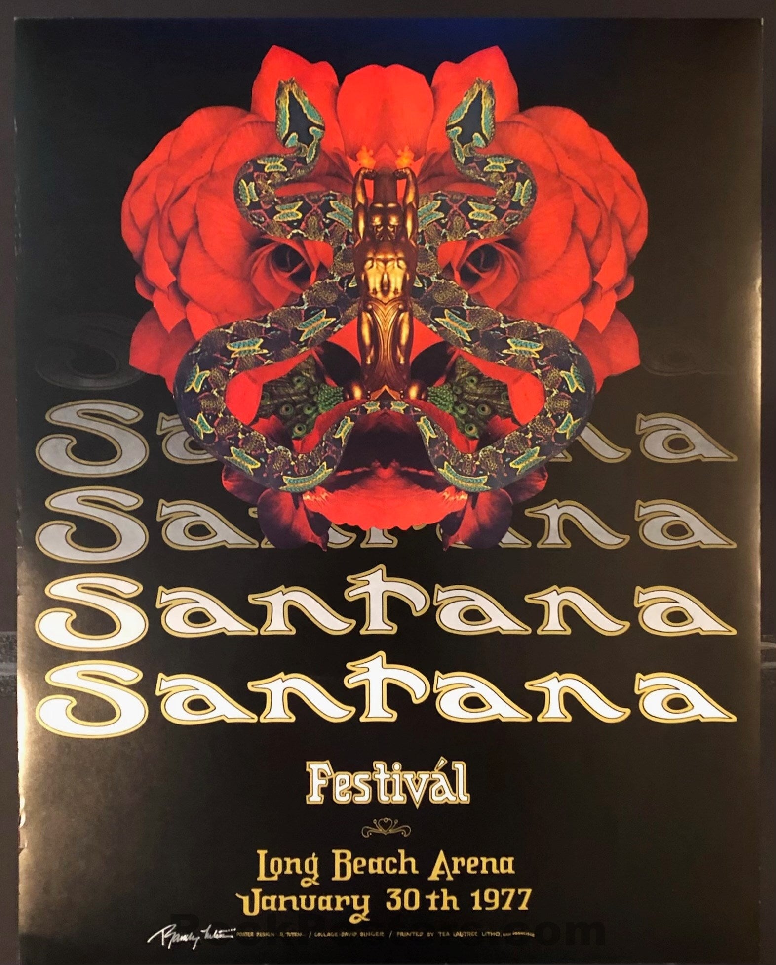 AUCTION - Santana - Randy Tuten Signed - Long Beach - 1977 Poster - Excellent