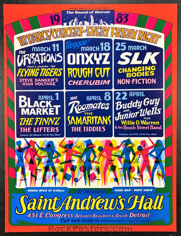 AUCTION - AOR4.191 - Gary Grimshaw Signed 1983 Concert Poster - St. Andrews Hall - Condition - Near Mint Minus