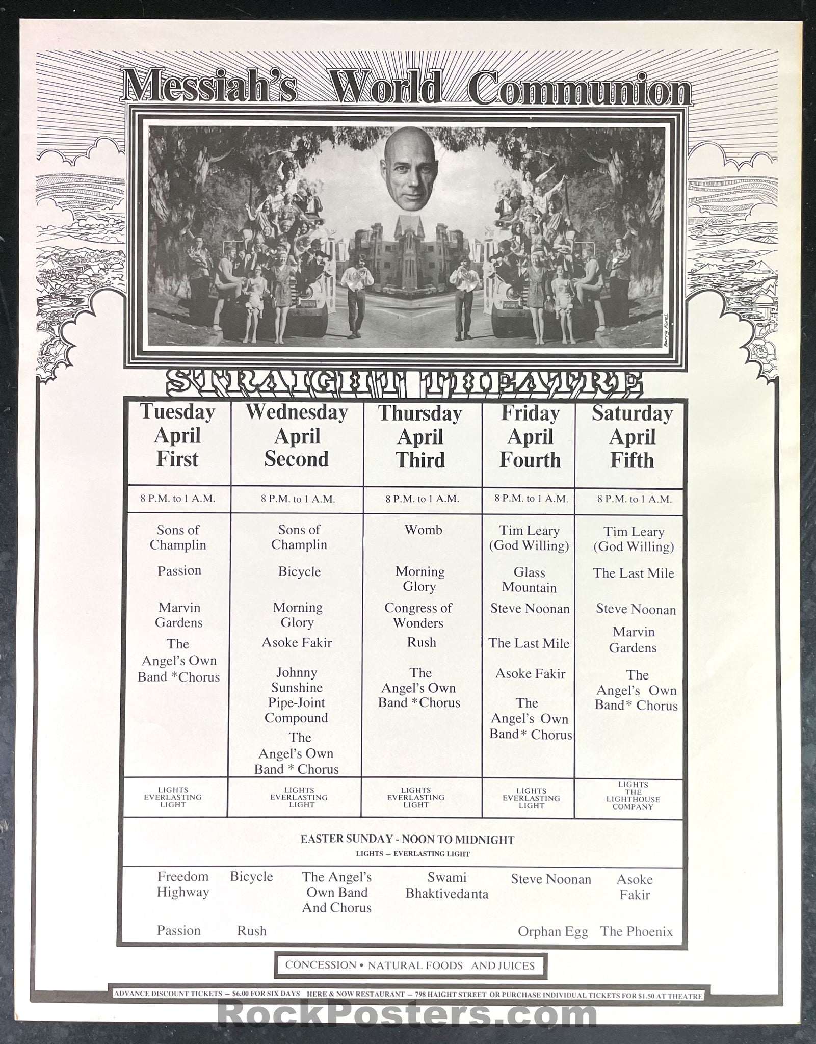 AUCTION - Timothy Leary - Messiah's World Communion - 1969 Calendar Poster - Straight Theater - Near Mint Minus