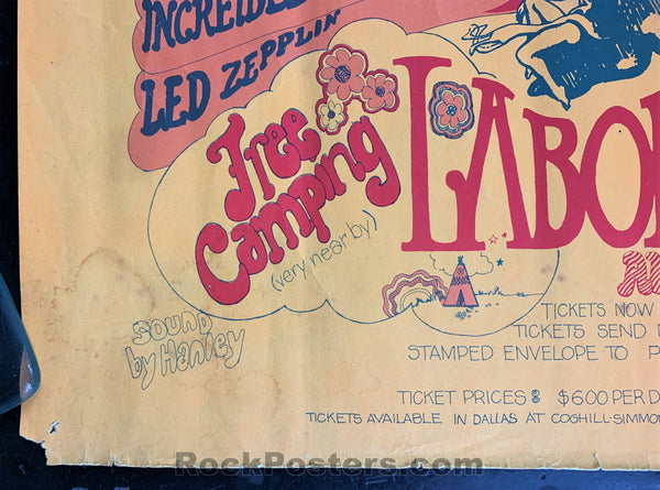 AUCTION - Texas Pop Festival - Led Zeppelin Janis Joplin CSNY 1969 Poster - 1st State Original - Rough