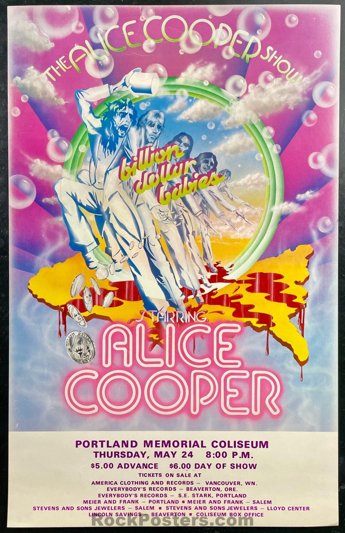 AUCTION - Alice Cooper - Portland Memorial Coliseum - 1973 Concert Poster - Near Mint Minus