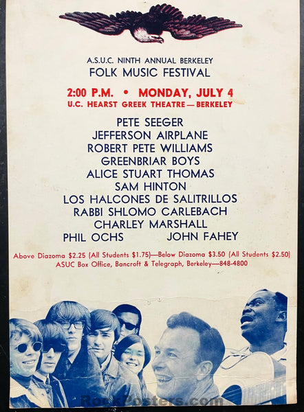 AUCTION - AOR 1.89 - Jefferson Airplane - Phil Ochs - 1966 Poster - Berkeley Folk Festival - Excellent