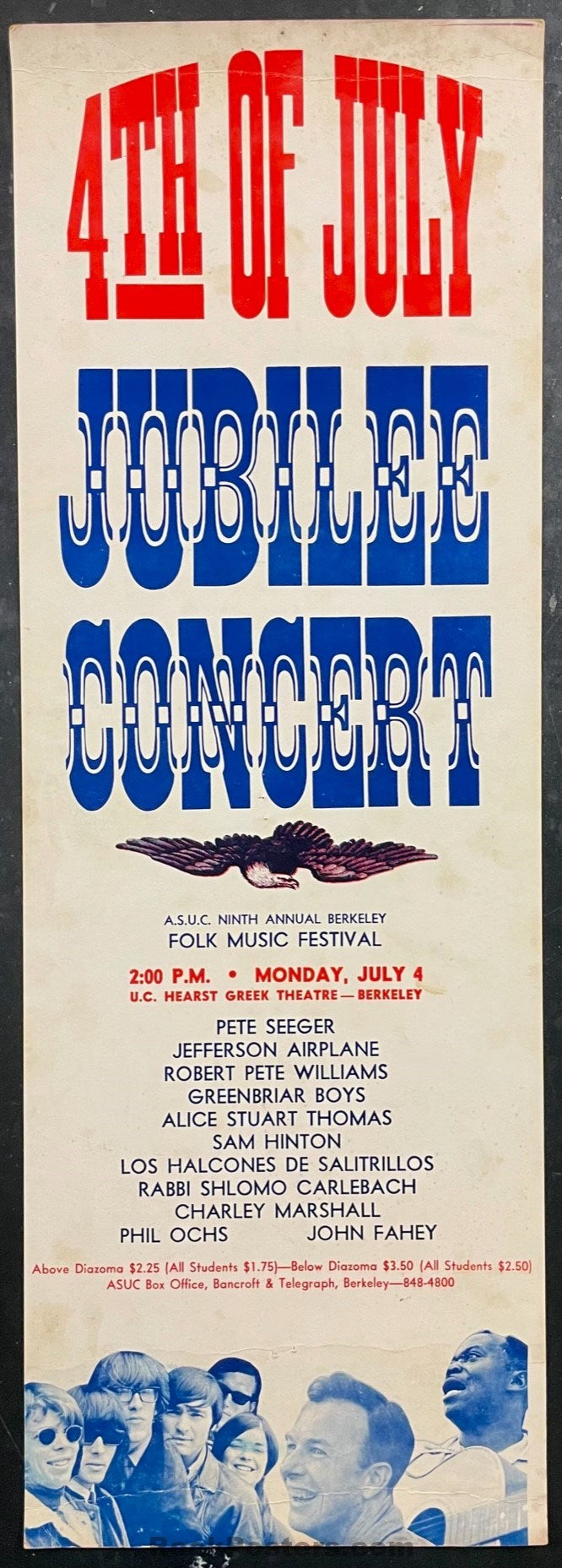 AUCTION - AOR 1.89 - Jefferson Airplane - Phil Ochs - 1966 Poster - Berkeley Folk Festival - Excellent