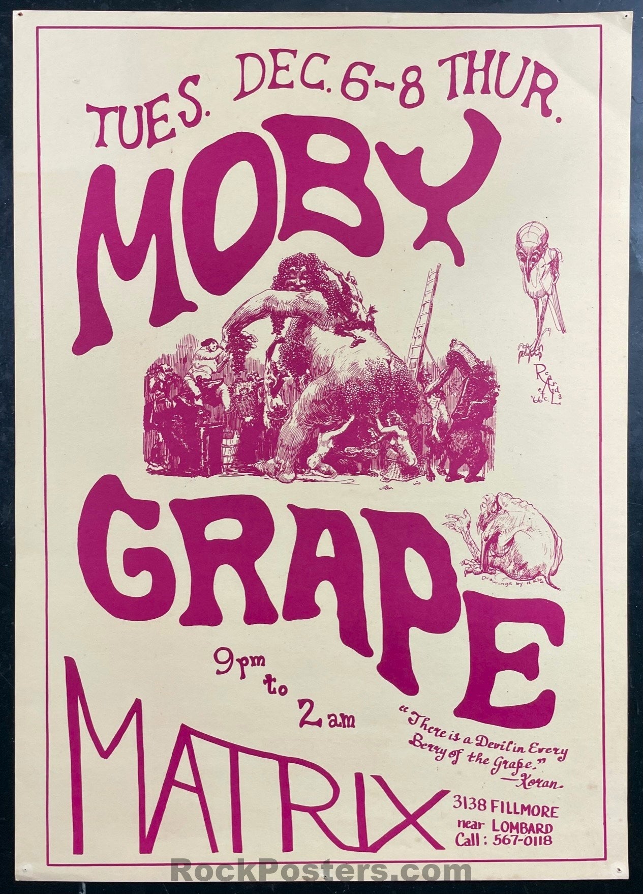 AUCTION -  AOR 2.107 - Moby Grape - Heinrich Kley - 1966 Poster -  The Matrix - Excellent