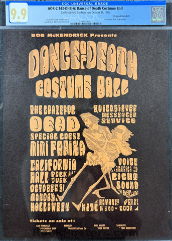 AUCTION - AOR 2.143-OHB - Grateful Dead - Dance of Death - 1966 Handbill - California Hall - CGC Graded 9.9 MINT