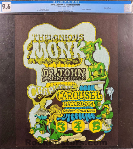 AOR 2.167 - Thelonious Monk - Dr. John - Rick Shubb - 1968 Poster - Carousel Ballroom - CGC Graded 9.6