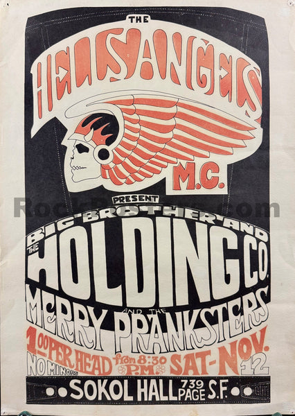 AUCTION - AOR  2.247 - Hells Angels - Big Brother / Merry Pranksters - Gut  - 1966 Poster - Sokol Hall - Excellent
