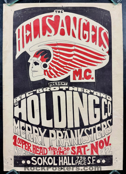 AUCTION - AOR 2.247 - Hells Angels - Merry Pranksters - 1966 Poster - Sokul Hall - Very Good