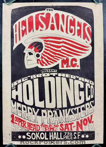AUCTION - AOR 2.247 - Hells Angels - Merry Pranksters - 1966 Poster - Sokul Hall - Very Good
