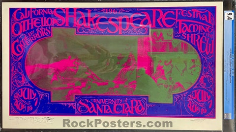 AUCTION - AOR 2.366 - California Shakespeare Festival - Mouse & Kelley SIGNED - 1967 Poster - CGC Graded 9.4