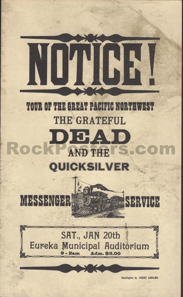 AUCTION - AOR 3.104 - Grateful Dead - "Notice!" - 1968 Handbill - Tour of Great Pacific Northwest - Near Mint