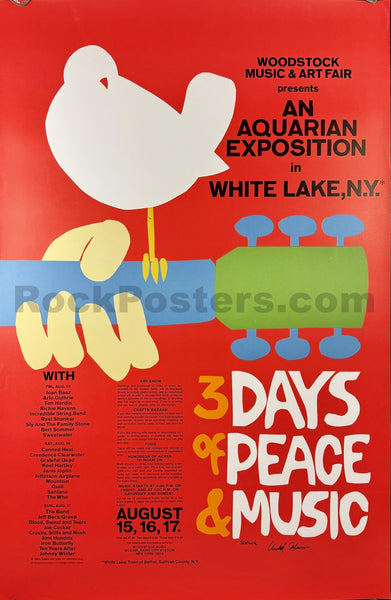 AUCTION - AOR 3.1 - Woodstock Festival - Signed by Arnold Skolnick - 1969 Poster - Excellent