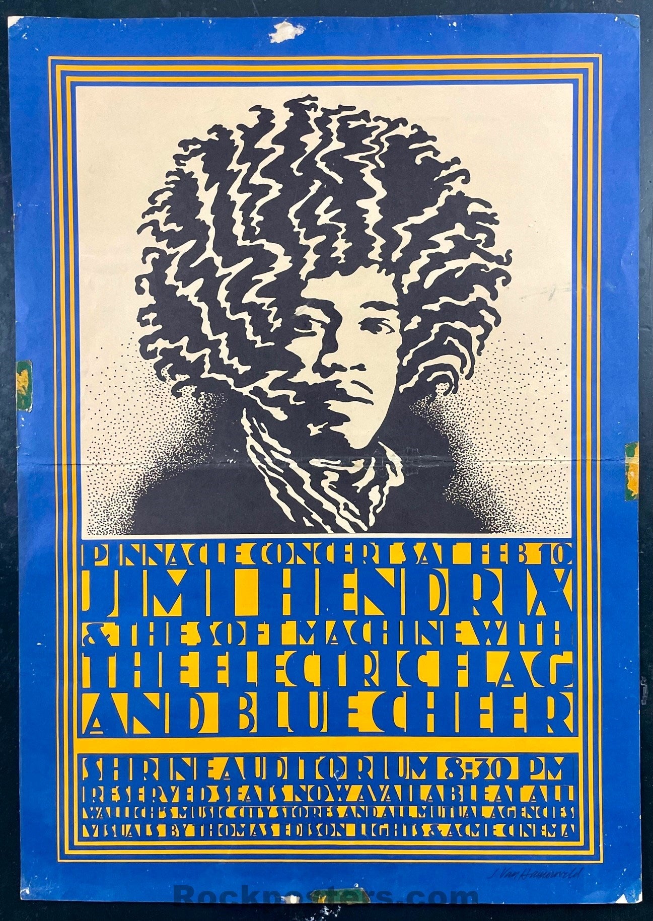 AUCTION - AOR  3.72 - Jimi Hendrix - Van Hamersveld - 1968 Poster - Shrine Los Angeles - Good