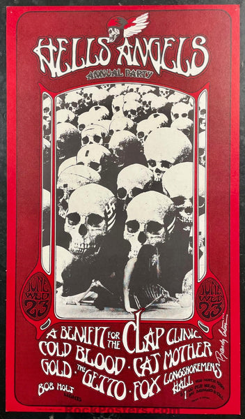 AUCTION - AOR 4.13 - Hells Angels - Randy Tuten Signed - 1971 Poster - Longshoremens Hall - Near Mint Minus