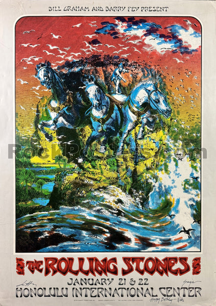 AUCTION - AOR 4.147 - The Rolling Stones - David Singer Signed - 1973 Poster - Hawaii - Very Good