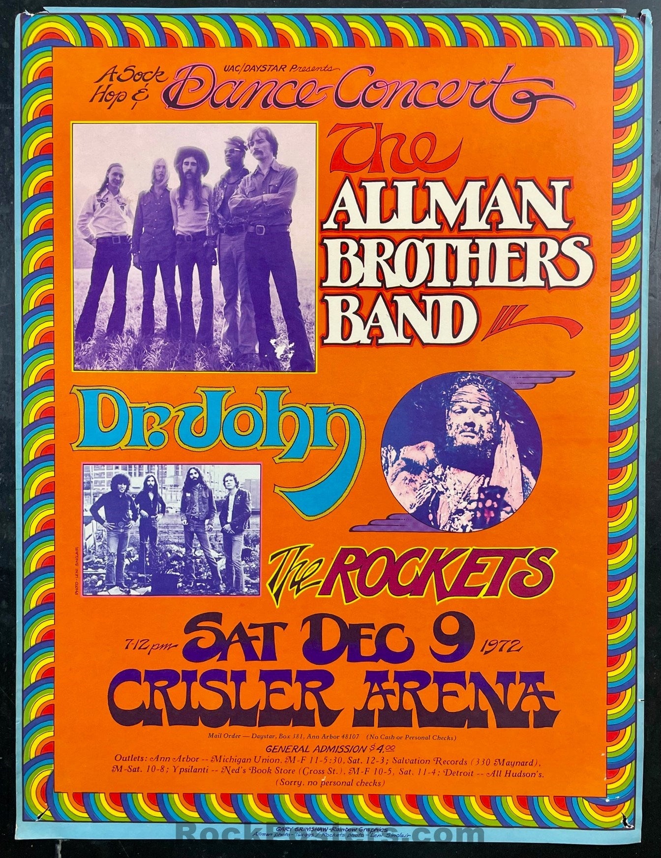 AUCTION - AOR 4.192 - Allman Brothers/Dr. John -  Gary Grimshaw - 1972 Poster - Crisler Arena MI - Very Good