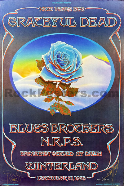 AUCTION - AOR 4.38 - Grateful Dead -  "Blue Rose" - Mouse & Kelley SIGNED - 1978 Poster - Winterland - Near Mint Minus - SF Rock Posters & Collectibles