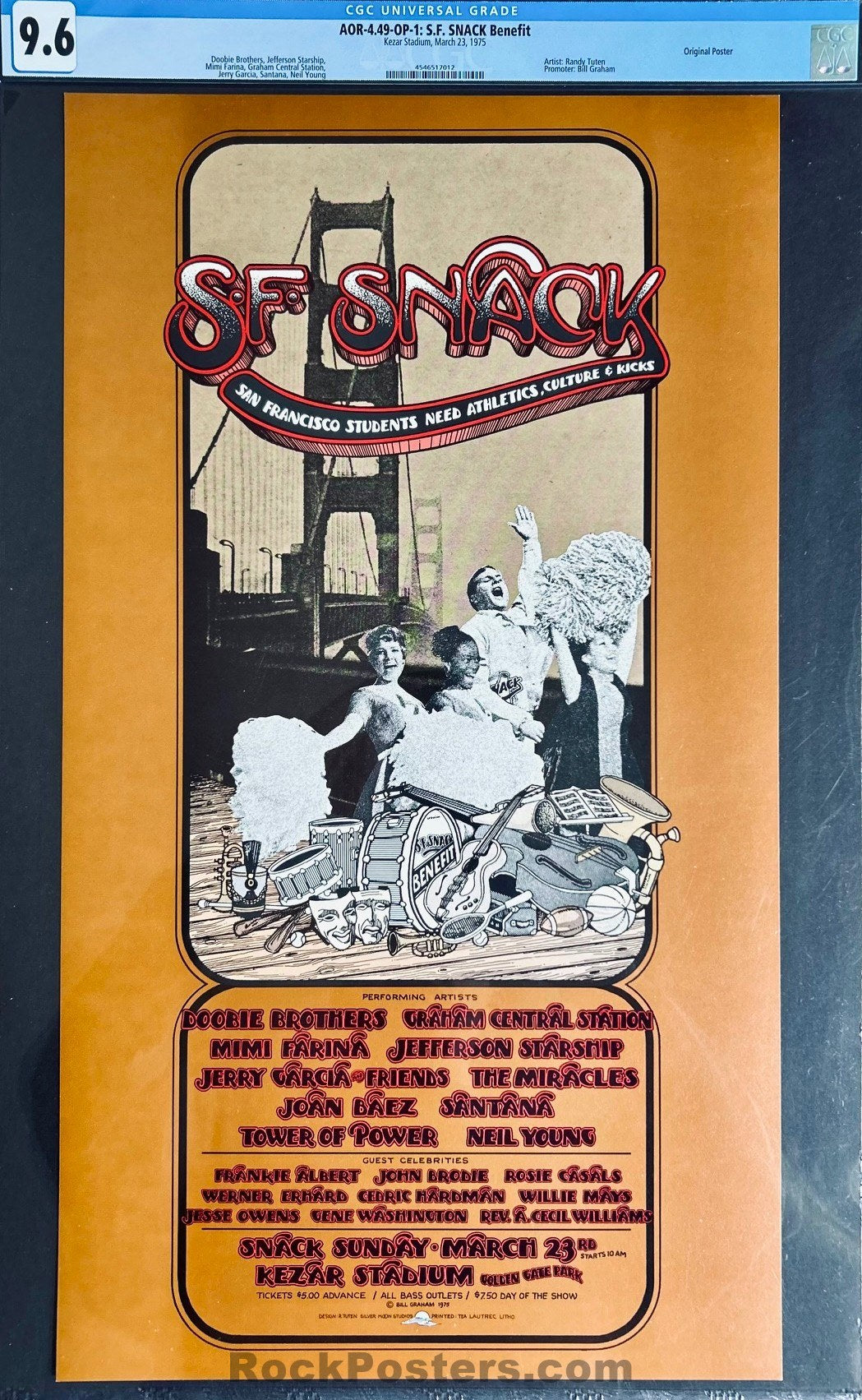 AUCTION - AOR 4.49 - Jerry Garcia/Neil Young - Randy Tuten - 1975 Poster - Kezar Stadium - CGC Graded 9.6