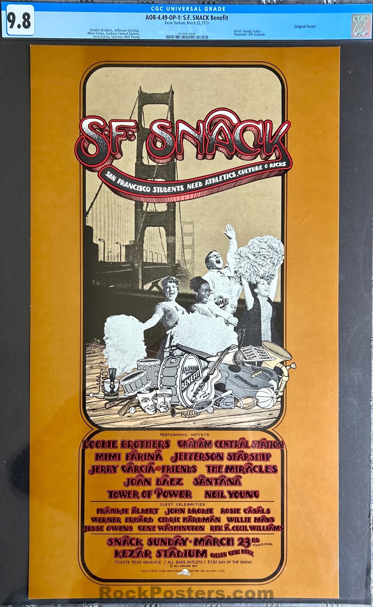 AOR 4.49 - Jerry Garcia/Neil Young - Randy Tuten - 1975 Poster - Kezar Stadium - CGC Graded 9.8