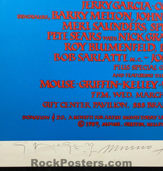 AUCTION - Artist Rights Today - Jerry Garcia - Griffin, Wilson, Kelley - Mouse & Moscoso SIGNED - 1989 Poster - Near Mint
