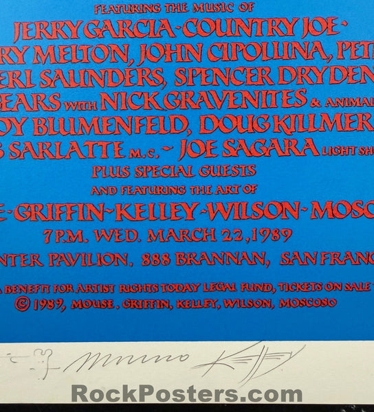 AUCTION - Artist Rights Today - Jerry Garcia - Griffin, Wilson, Kelley - Mouse & Moscoso SIGNED - 1989 Poster - Near Mint