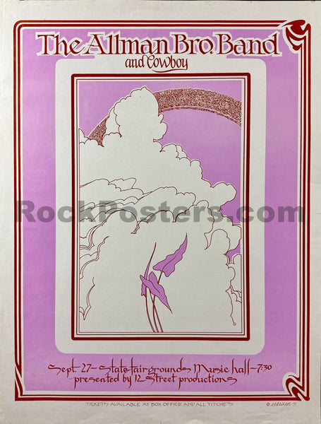 AUCTION - Allman Brothers - Duane Allman - Bill Narum - 1971 Poster - Dallas TX -  Excellent