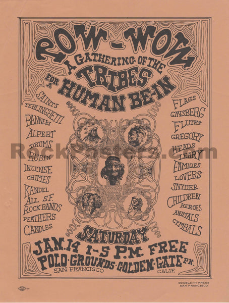 AUCTION - AOR 2.216 - Grateful Dead - Timothy Leary - Human Be-In - 1967 Handbill - Excellent