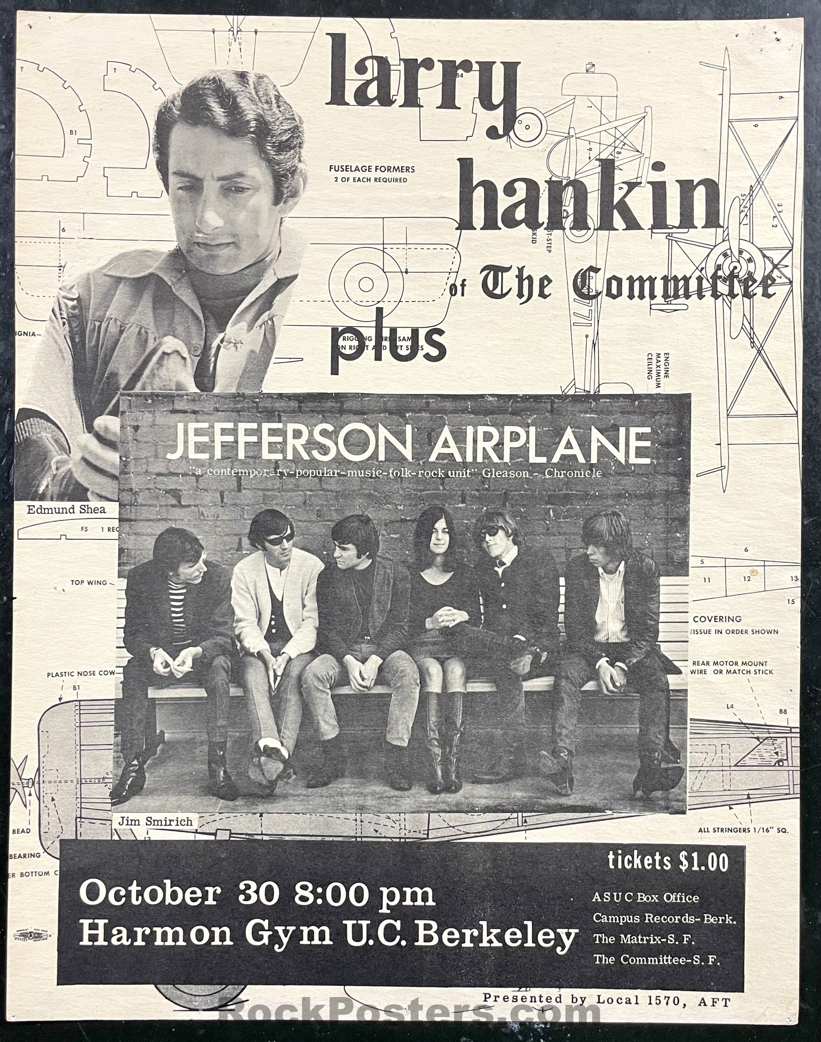 AUCTION - AOR 2.135 - Jefferson Airplane - Harmon Gym Berkeley -  1965 Poster - Excellent