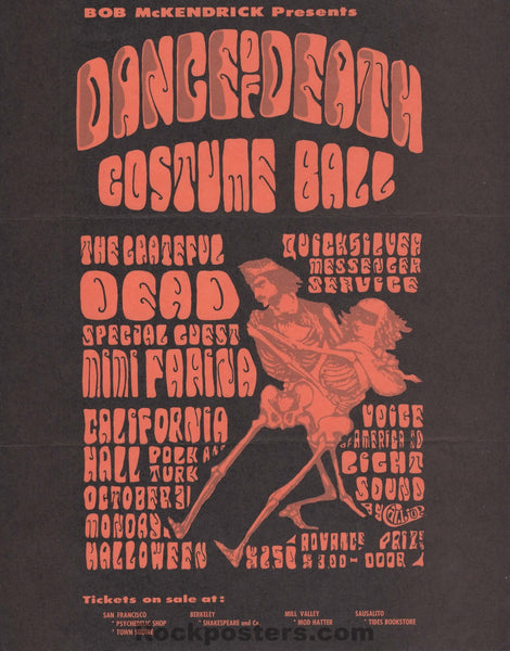 AUCTION - AOR 2.143 - Grateful Dead - Dance of Death - 1966 Handbill - California Hall -  Excellent